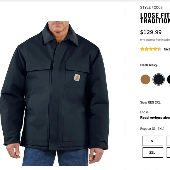 NEW XXL Carhartt mens Loose Fit Duck Insulated Traditional Coat work - Picture 1 of 8